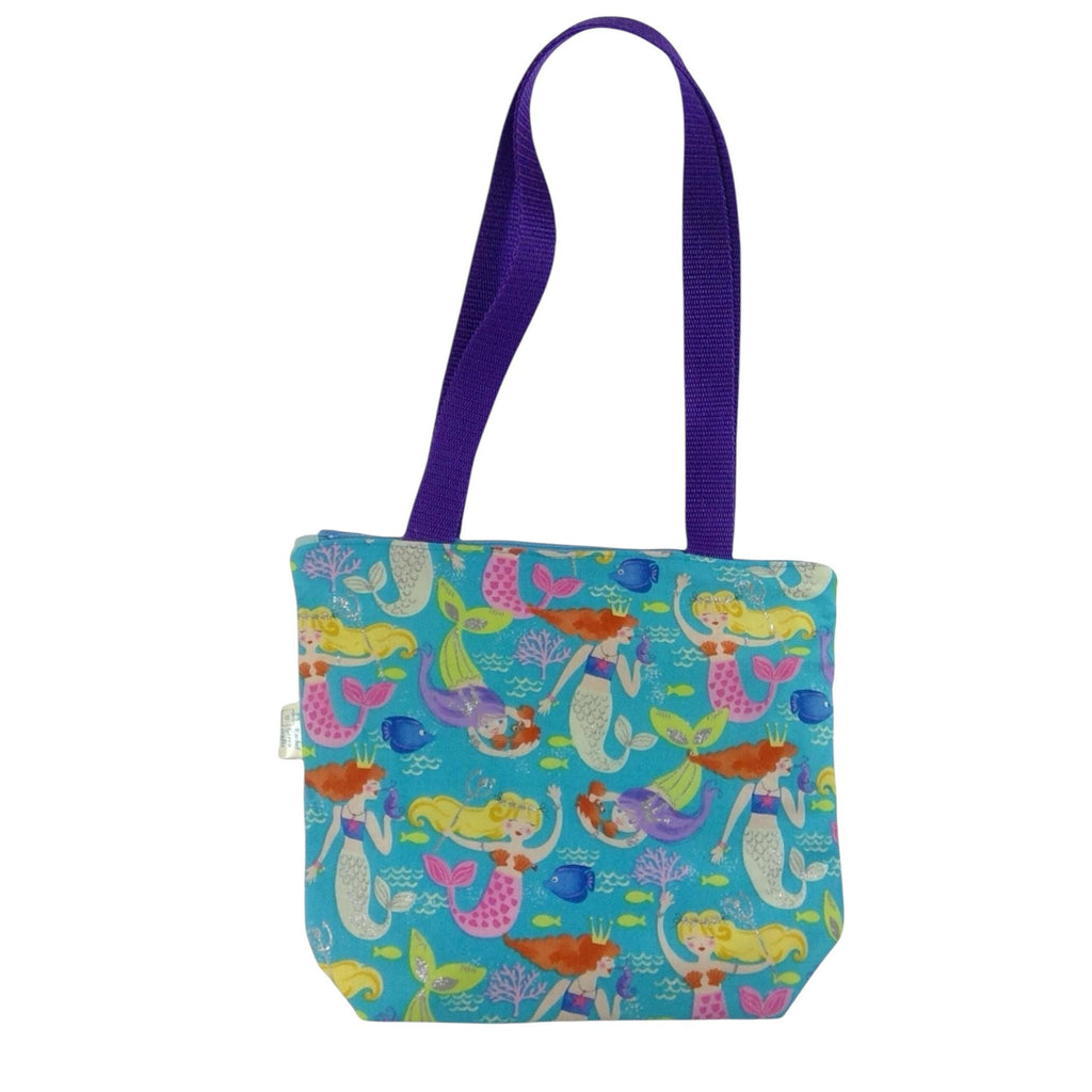 Small tote bag with zip, girls glittery mermaids shoulder bag, ballerina mini tote, child's unicorn book bag, fully lined project bag
