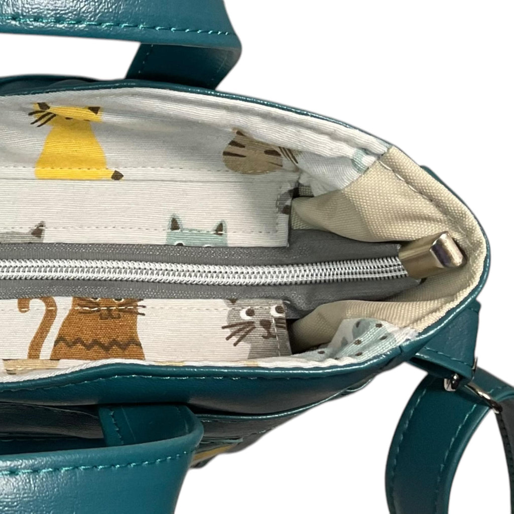 Handbag in faux leather and cat print, pet lover vegan ladies gift
