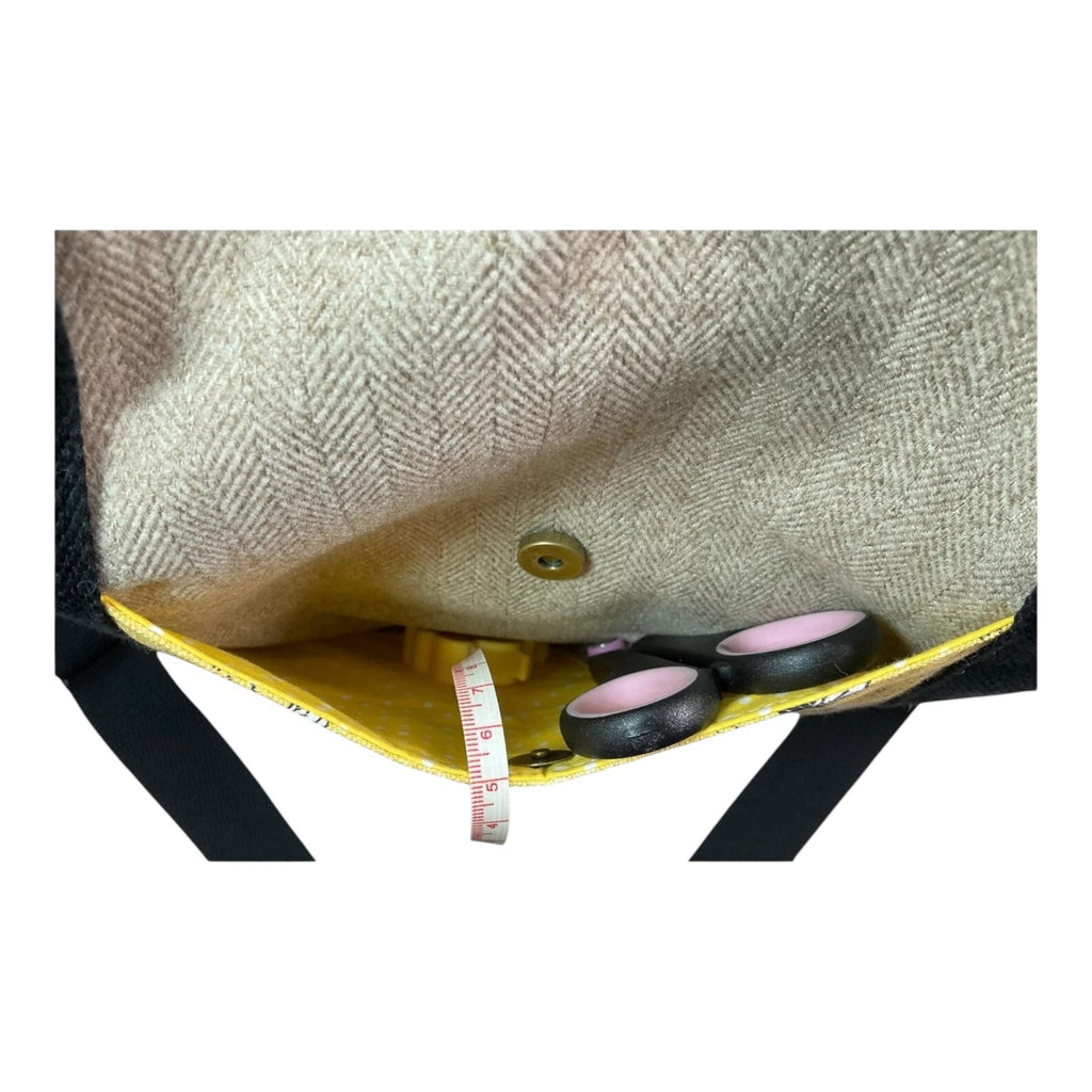 Knitting and crochet tote bag with zip top, large bee organiser crossbody bag
