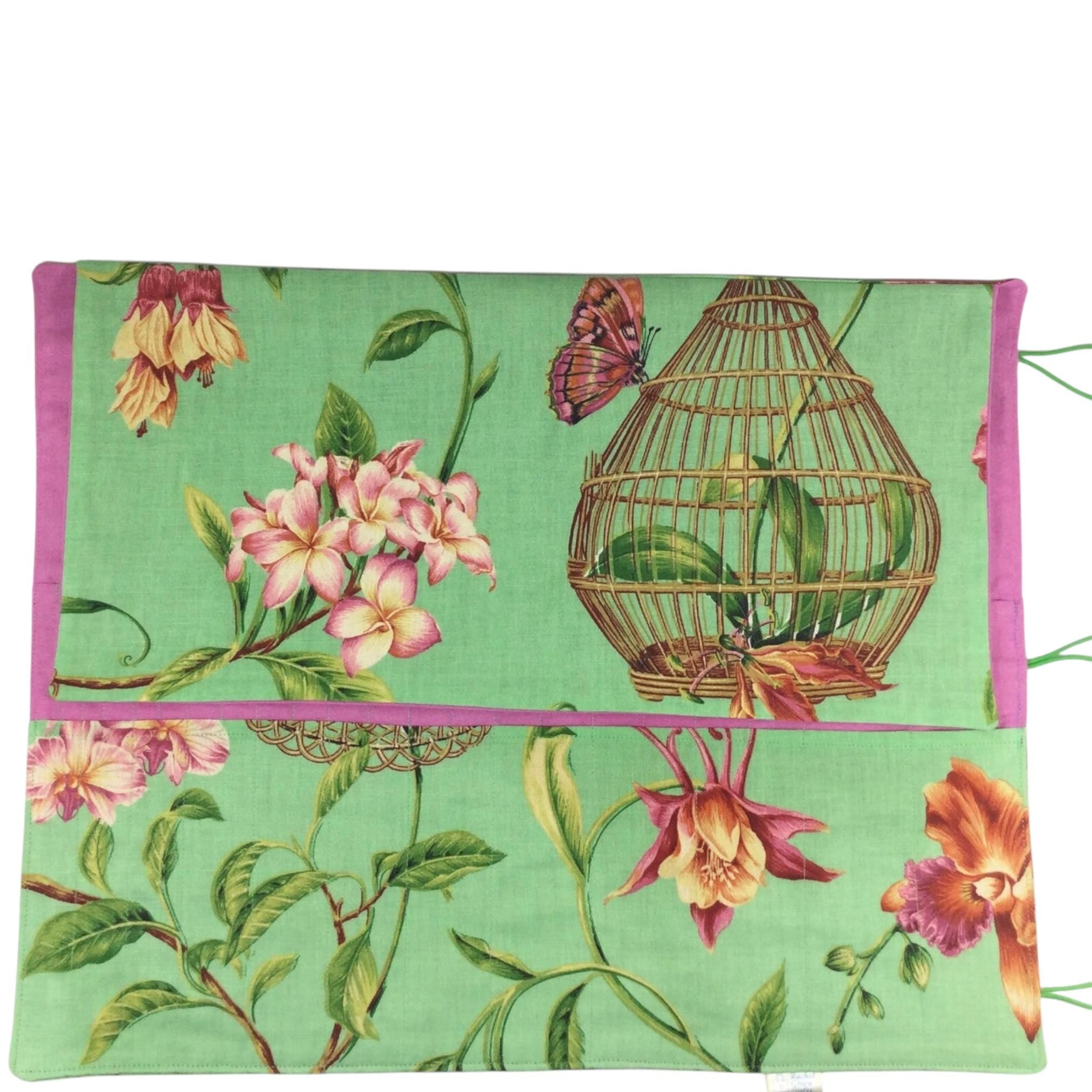 Straight and double pointed knitting needle case with floral birds, needle pouch, needle storage, long needles wallet, sock needle