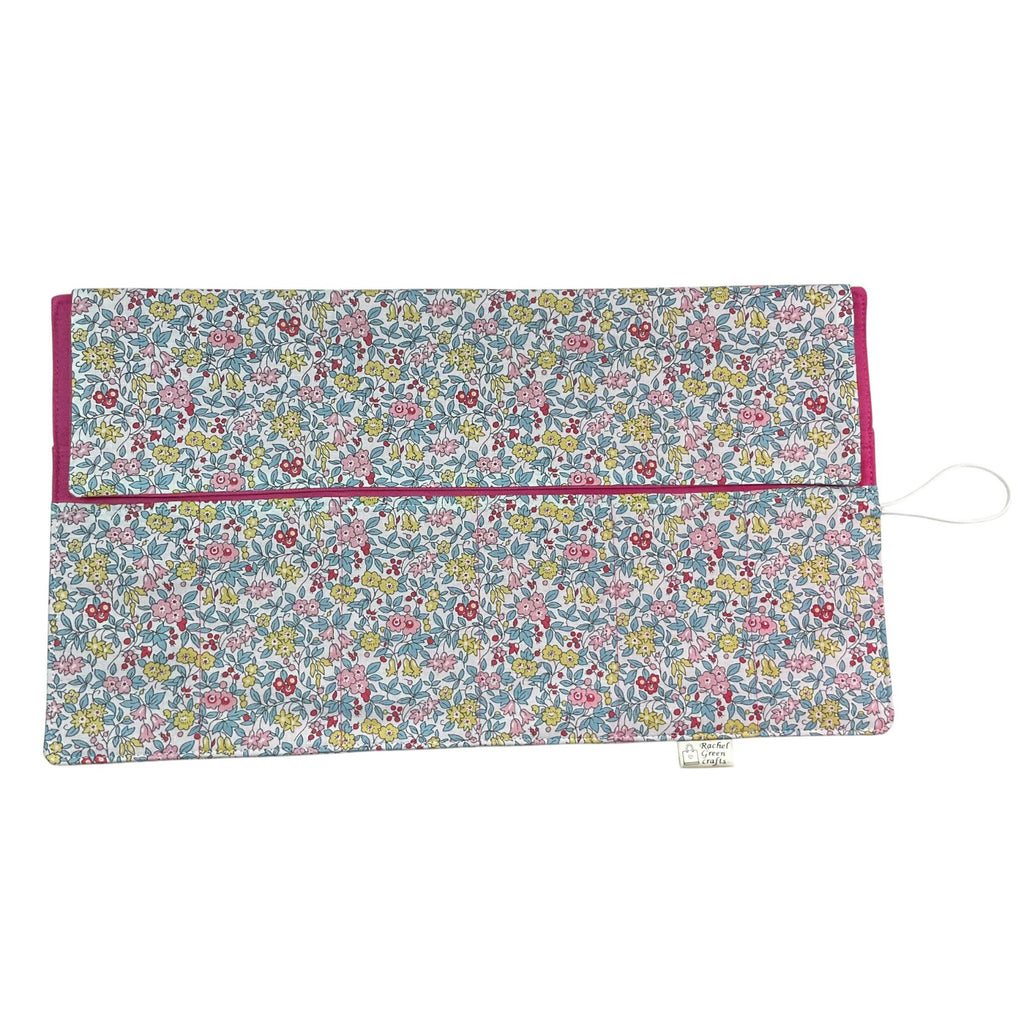 Circular needle case made from Liberty floral fabric, fixed circular sock needle pouch, knitting needle roll, knitters gift, needle holder,
