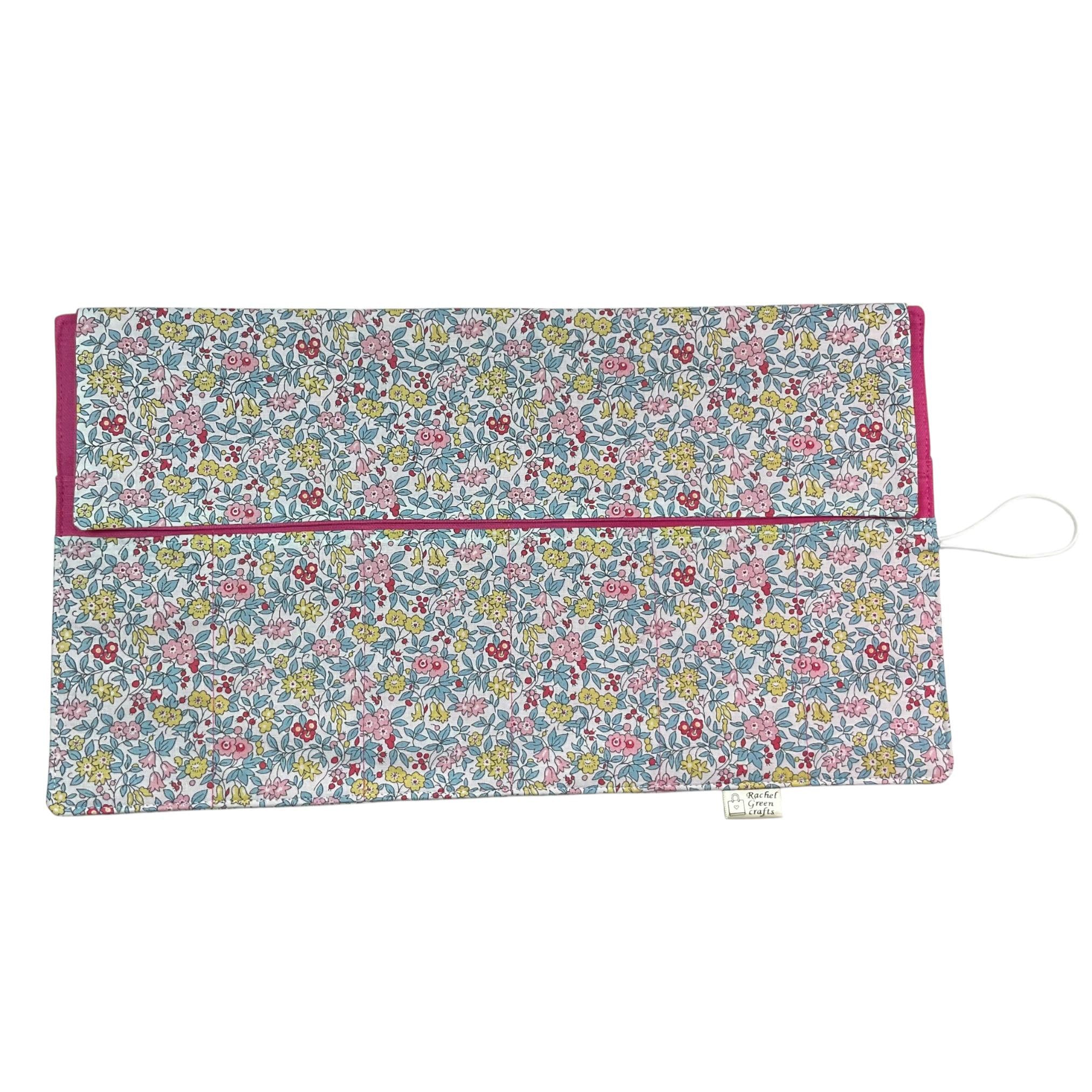 Circular needle case made from Liberty floral fabric, fixed circular sock needle pouch, knitting needle roll, knitters gift, needle holder,