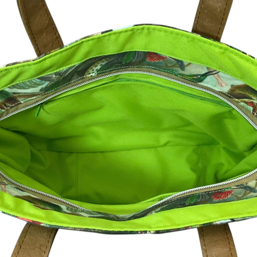 Hummingbird Crossbody Handbag made in caramel shade faux leather, unique large shoulder tote, zip pocket, perfect ladies gift