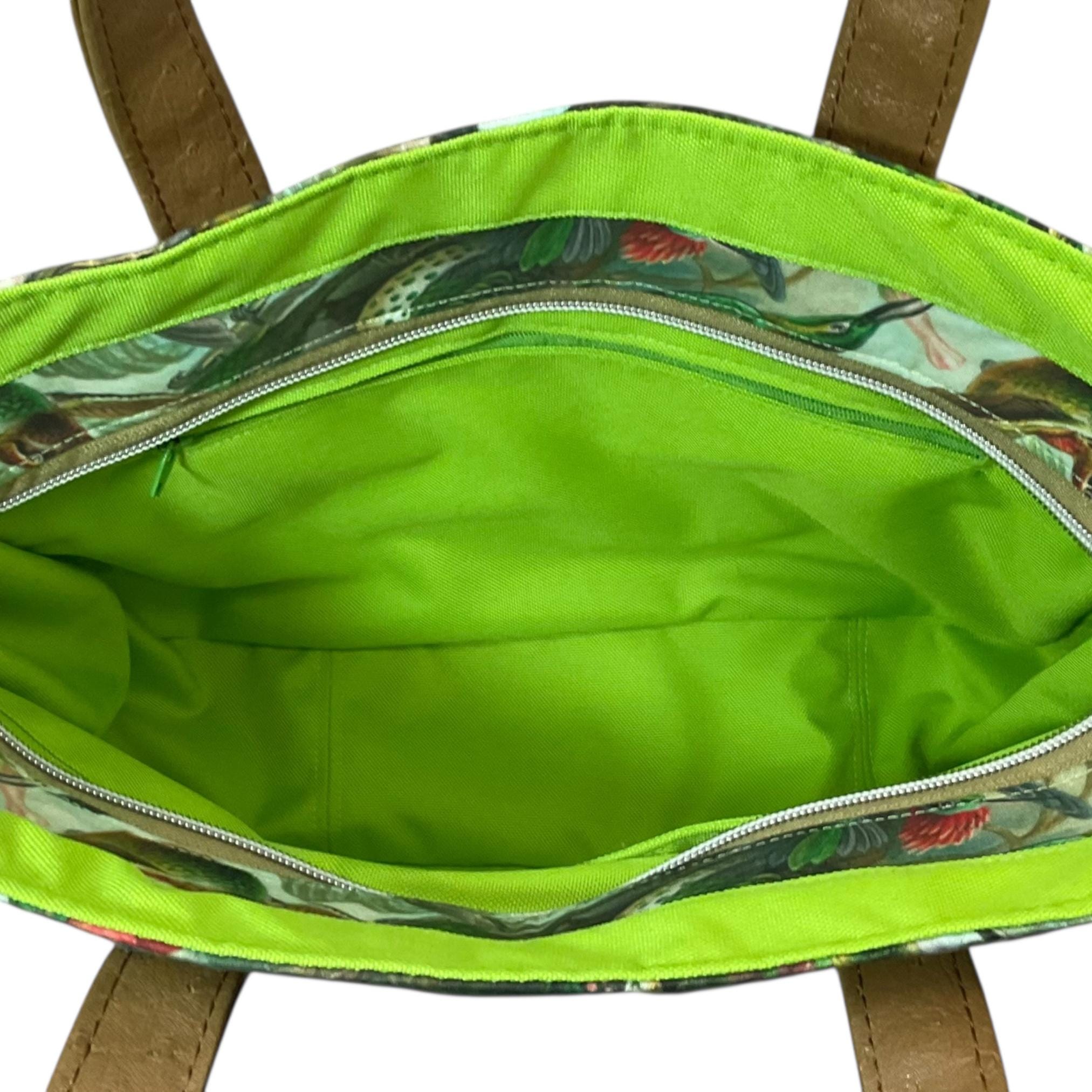 Hummingbird Crossbody Handbag made in caramel shade faux leather, unique large shoulder tote, zip pocket, perfect ladies gift