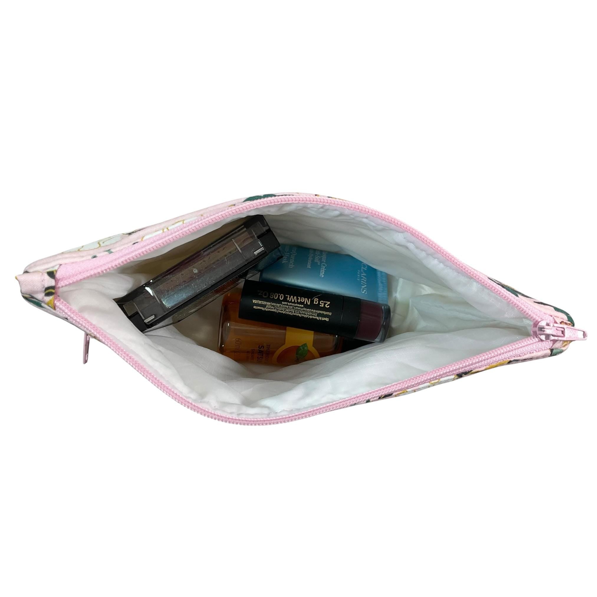 Cosmetics bag with cat print and 2 pockets,  makeup pouch, water resistant case, notions zipper pouch, cat lover gift