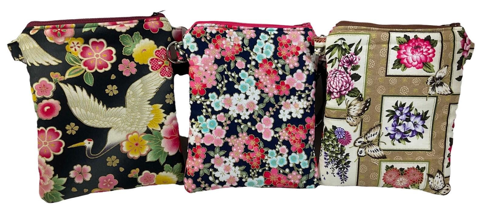 Floral small shoulder phone bag with gold accents, Butterfly handbag, bird teenager purse, essentials bag
