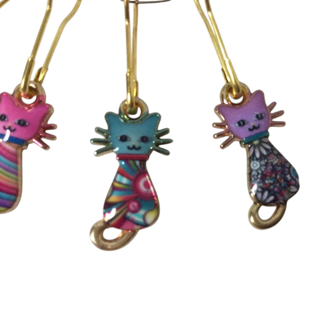 Cat Stitch markers for knitting and crochet, enamelled colourful progress charms, crochet lace markers, knitters gift , place keeper