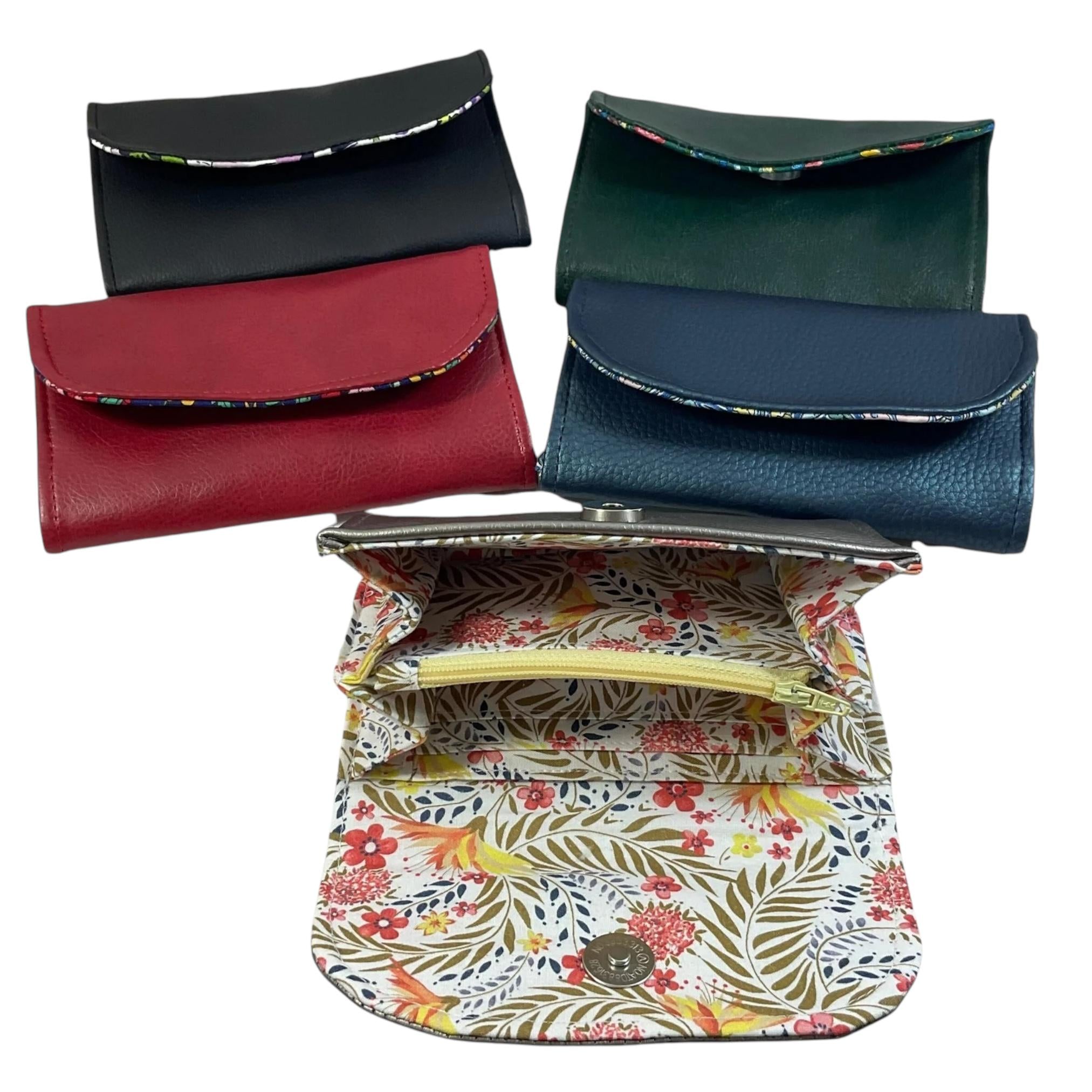 Concertina purse in faux leather and lined with liberty floral cotton fabric, coin and card wallet,  floral  ladies gift