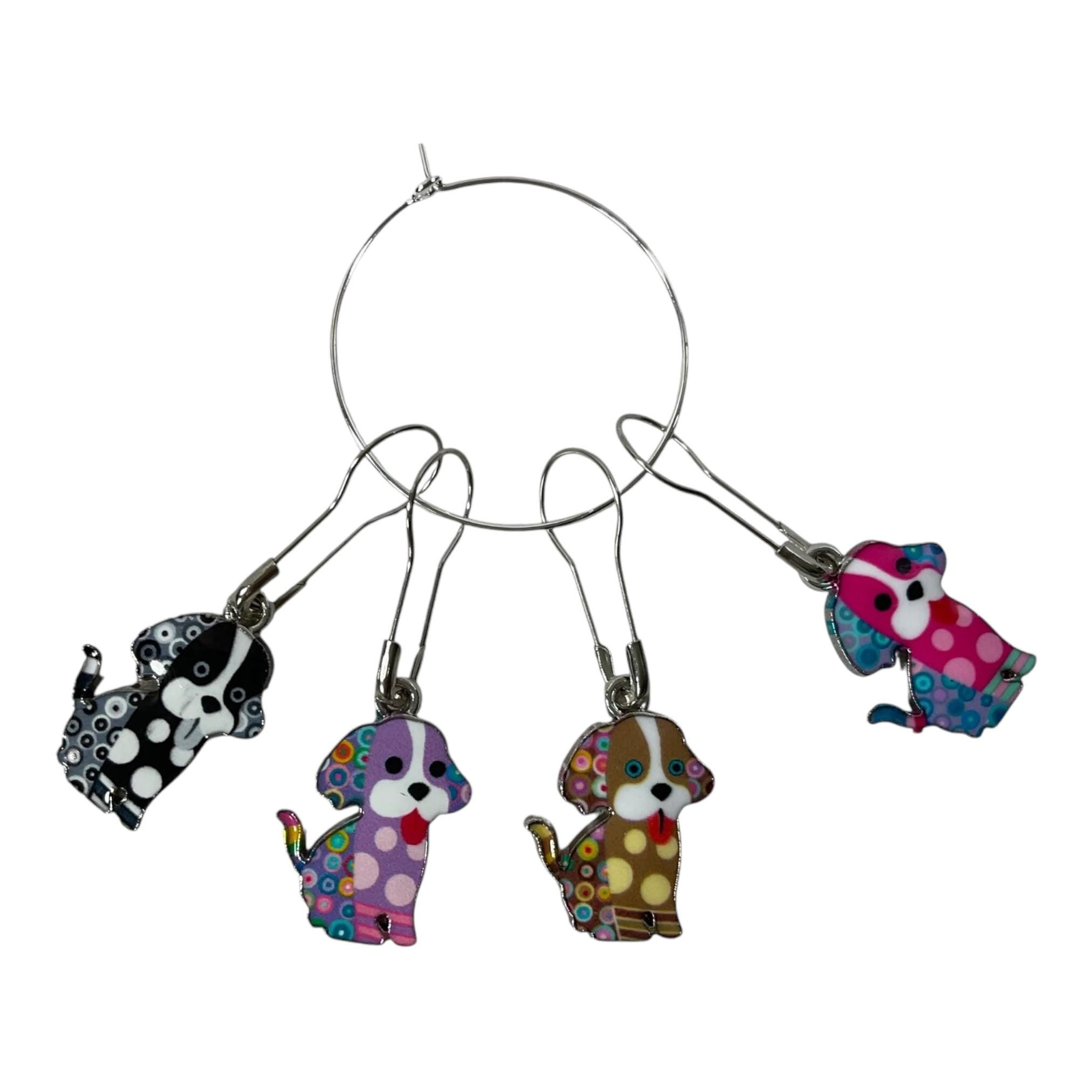 Dog Stitch markers for knitting and crochet, enamelled colourful progress charms, crochet lace markers, knitters gift , place keeper