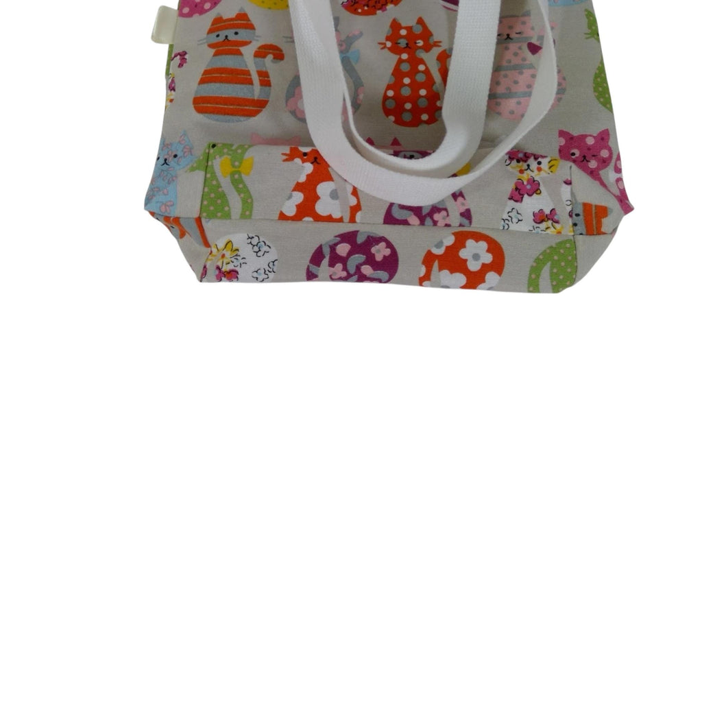 Cats Cotton Canvas Tote Bag, Colourful Book Purse, Lined