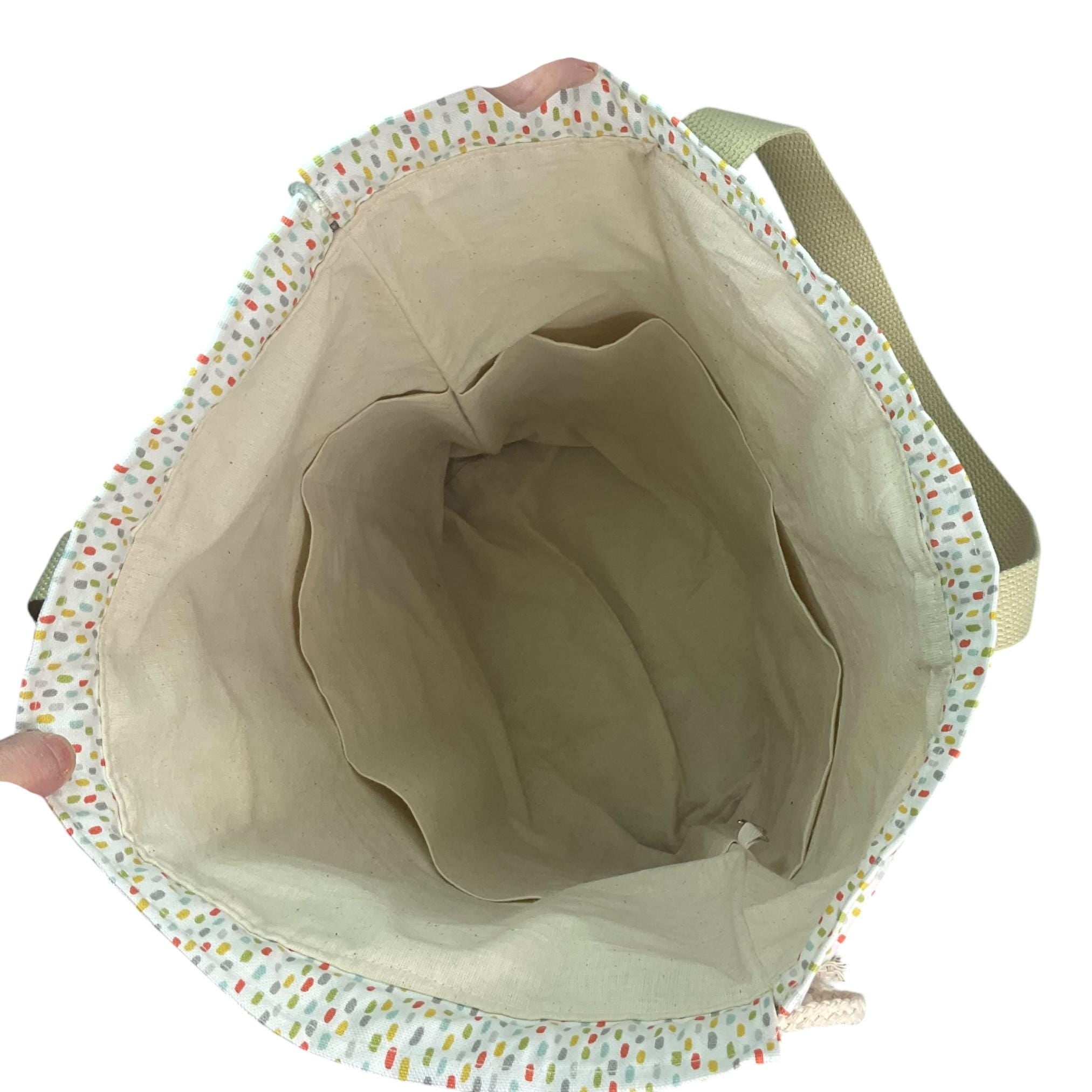 XXL  drawstring knitting bag with cat print, supersized multi pockets project bag with handles, cat lover gift