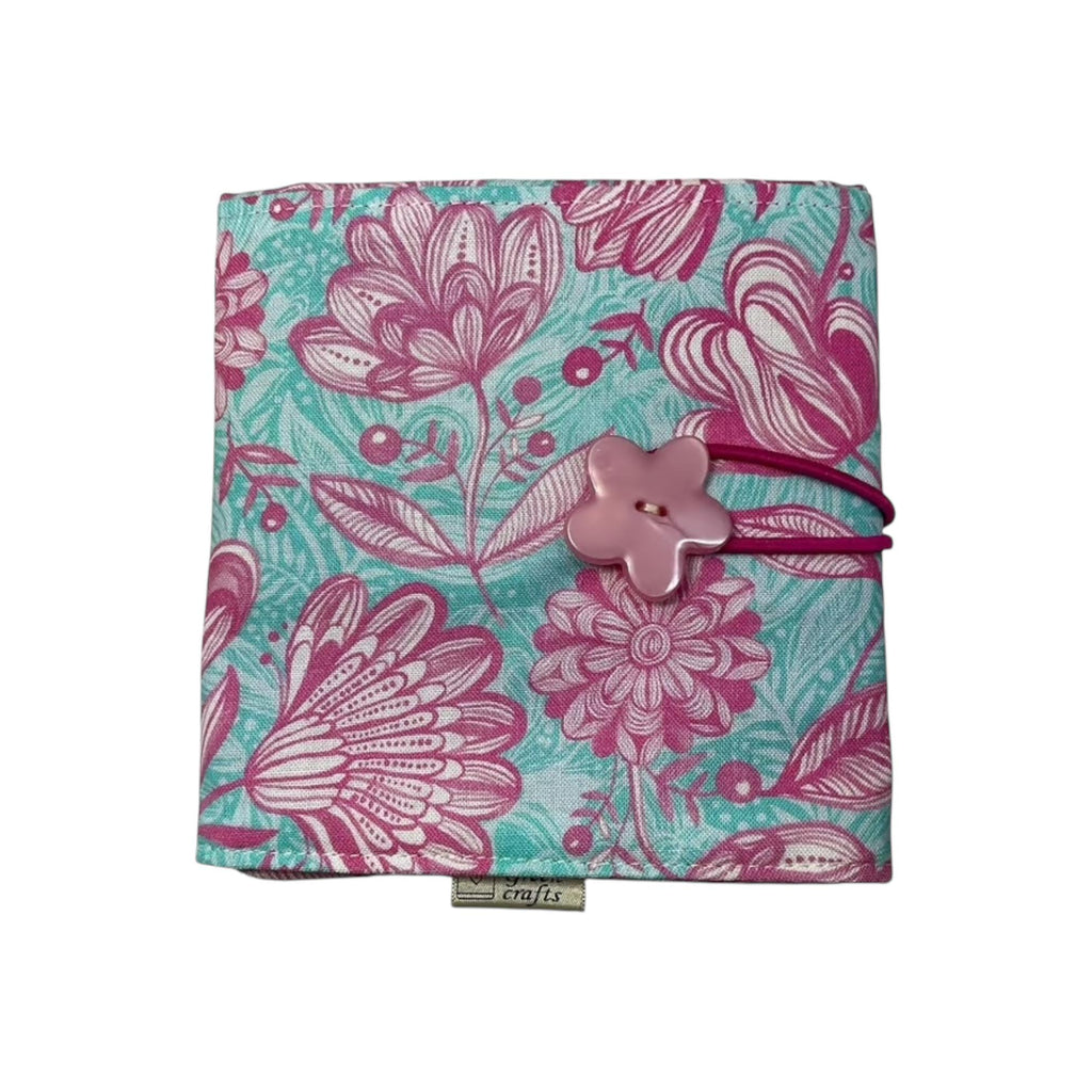 Circular needle case for short needles in floral print, needle wallet, fixed 16" case, 9" sock needles, 12" , knitters gift, needle holder,