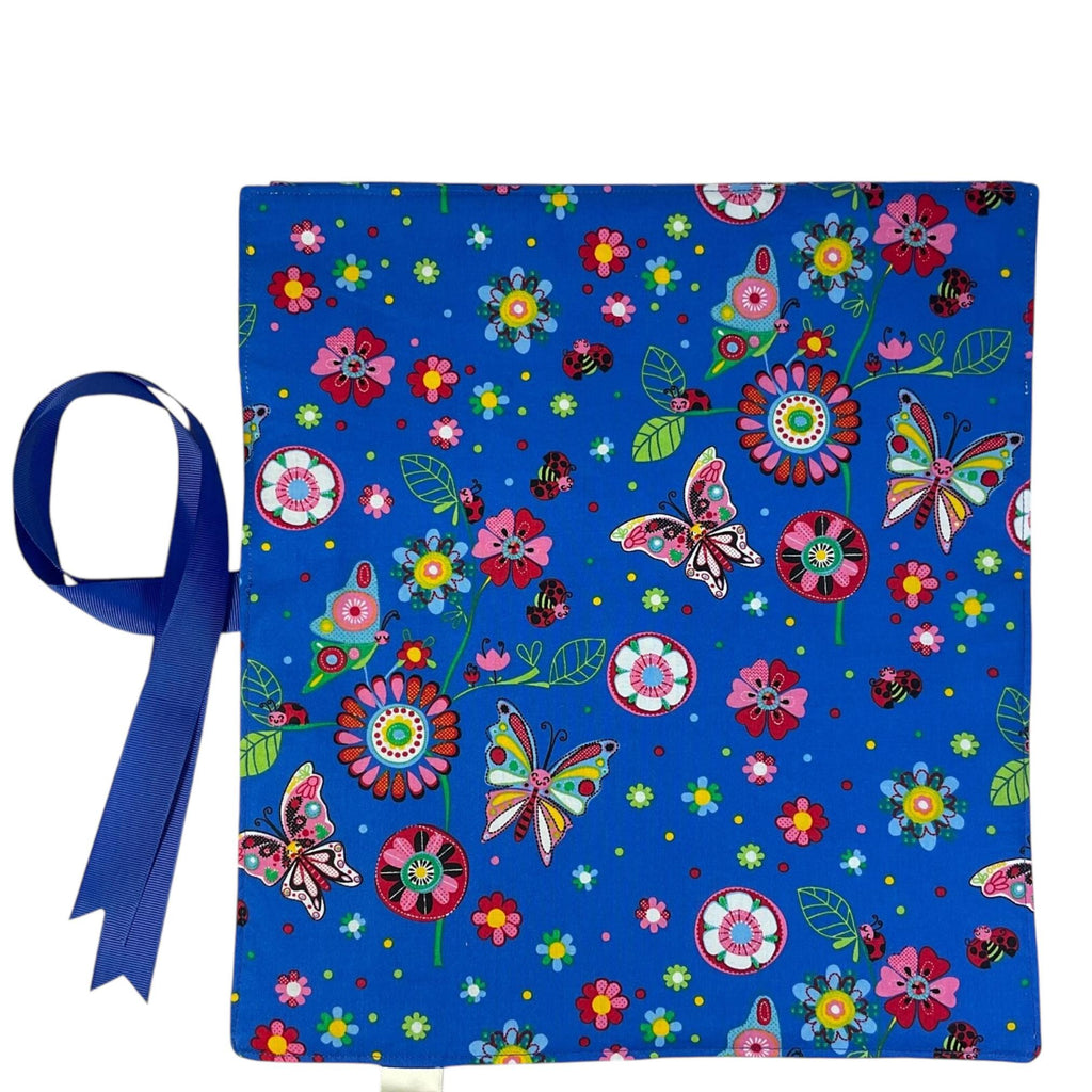 Straight knitting needle case with ladybirds, butterflies and flowers, bugs knitting storage case,, knitters gift,needle organiser