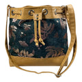 Ostrich Faux Leather Crossbody Bucket Bag: Rose Gold Butterfly Print