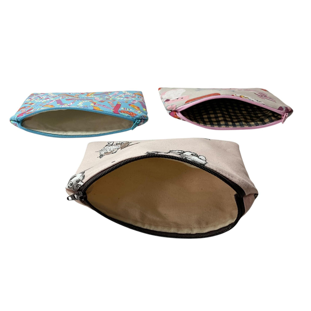 Fabric Zip Pouch: Sheep, Cat, Dog Print - Crafting Notions Case