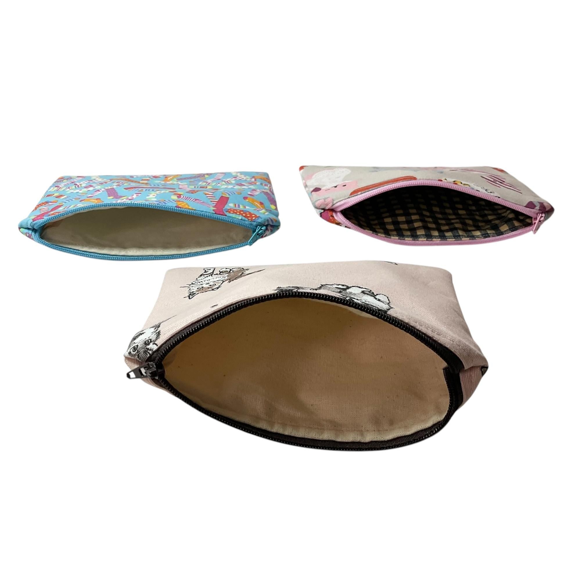 Fabric Zip Pouch: Sheep, Cat, Dog Print - Crafting Notions Case