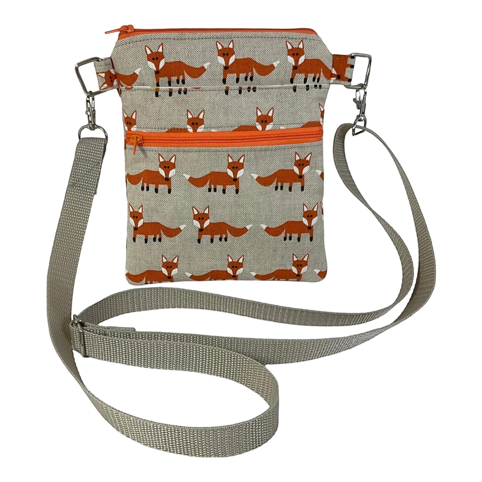 Fox print small shoulder phone bag, Fox and owl handbag, woodland  teenager purse, essentials bag