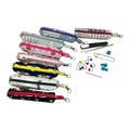 Knitting and crochet travel notions kit, clip on knit bag travel kit, stitch markers, accessories pouch, travel scissors, crafting kit