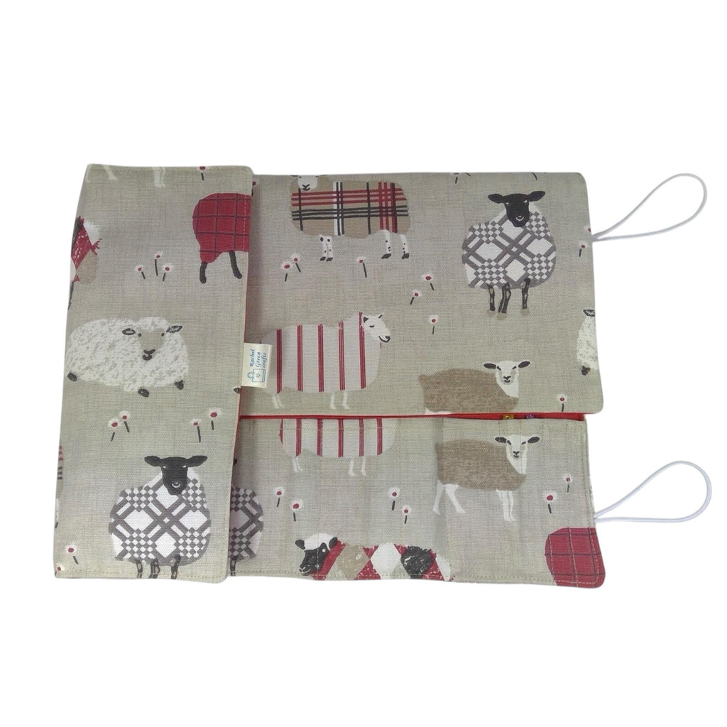 interchangeable and double pointed needle case with red sheep, knitting needle pouch, hiya hiya case, knit pro wallet