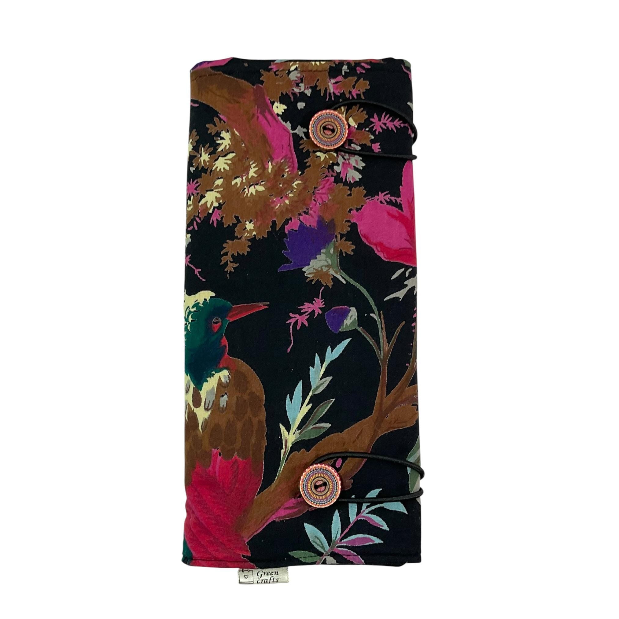Double pointed floral and bird knitting needle case, straight needle case, sock needle pouch, knitters gift