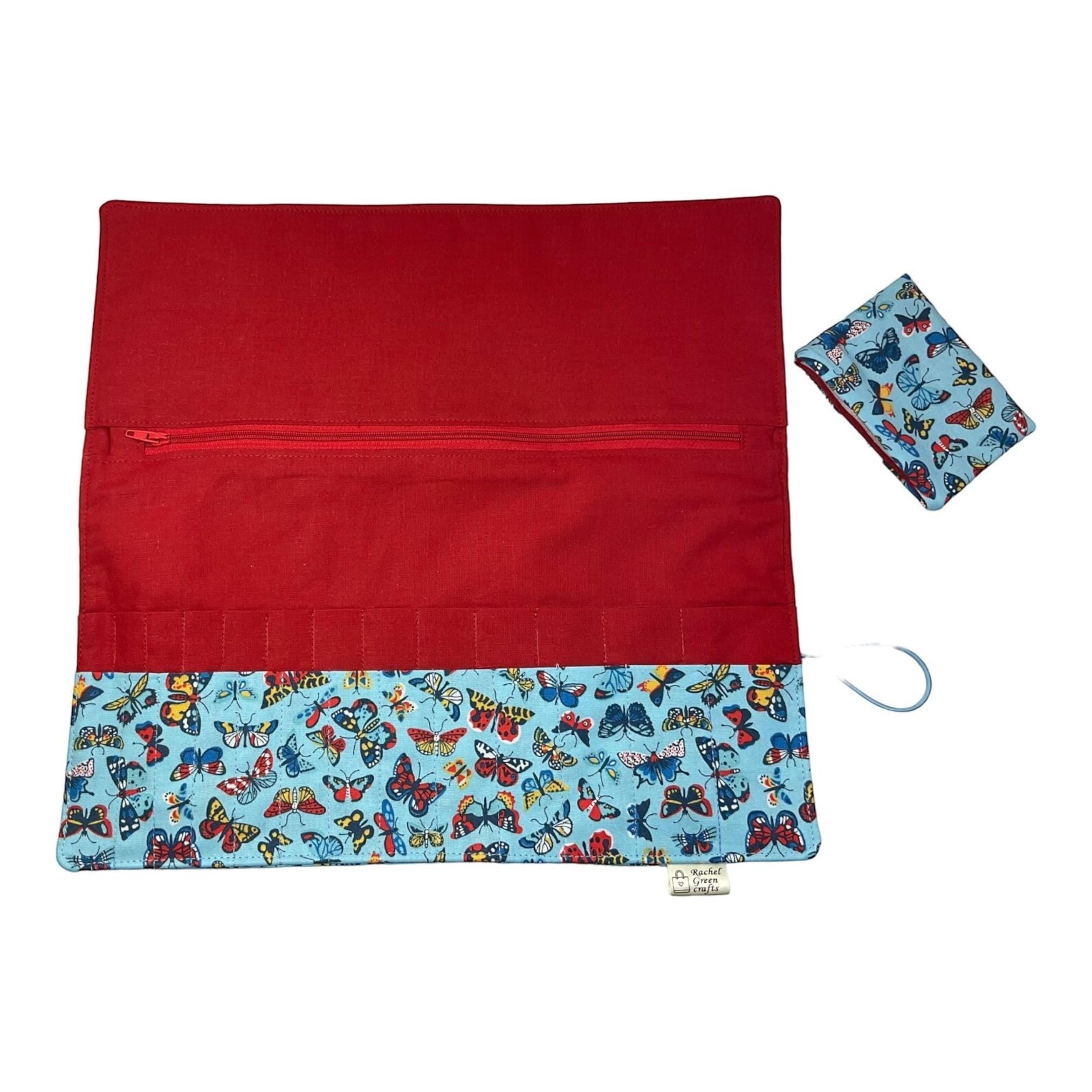 Interchangeable knitting needle case with Liberty fabric , butterfly addi case, chiagoo wallet, knit pro organiser pouch, hiya hiya case,