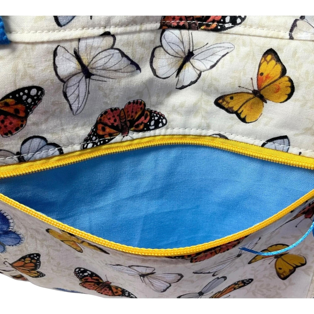 Large butterfly toiletries bag with handles and zip pocket, bird print Waterproof lined wash pouch, camping  ladies  gift, womens sponge bag