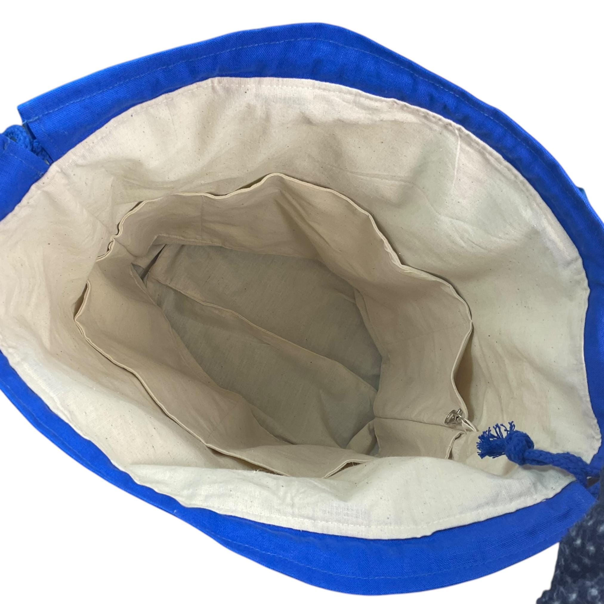 XXL  drawstring knitting bag with shabby cats print supersized multi pockets project bag with handles, cat lover gift