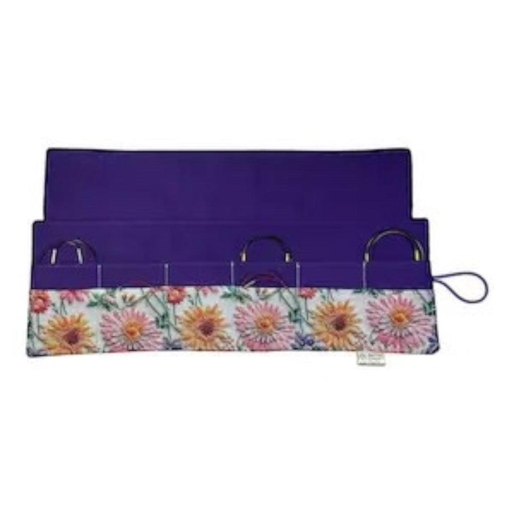 Circular needle case for short needles in floral print, needle wallet, fixed 16" case, 9" sock needles, 12" , knitters gift, needle holder,