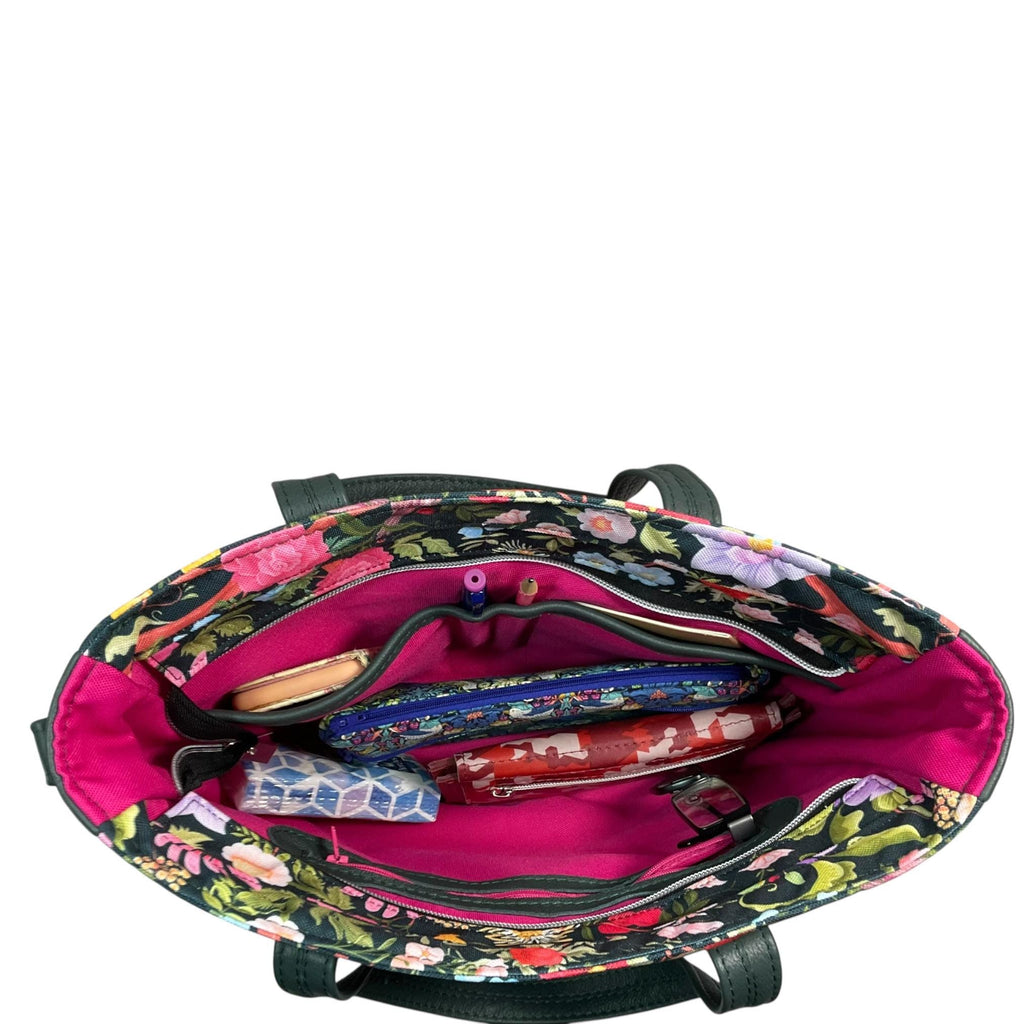 Crossbody Handbag with floral bird print, made in genuine leather, unique large woodland shoulder tote, zip pocket,  ladies gift