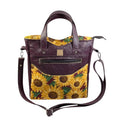 Handbag in faux leather and Sunflower floral print, vegan ladies gift, handles and crossbody strap bag, rectangular shoulder zip pouch,