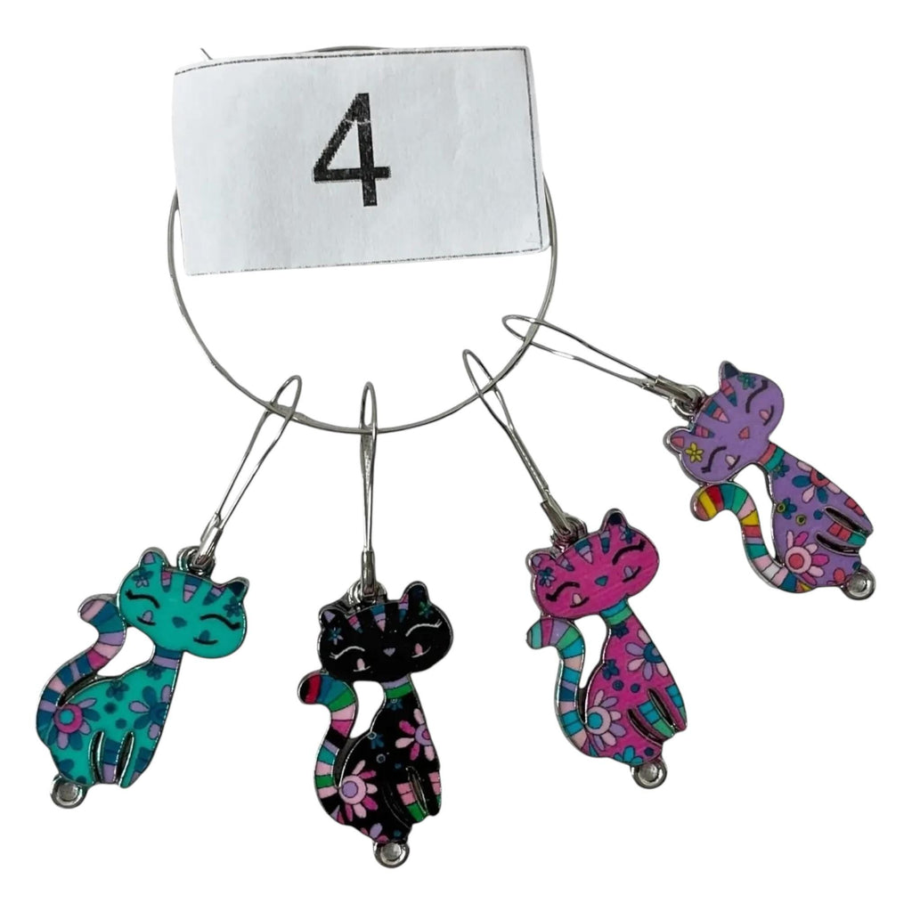 Cat Stitch markers for knitting and crochet, enamelled colourful progress charms, crochet lace markers, knitters gift , place keeper