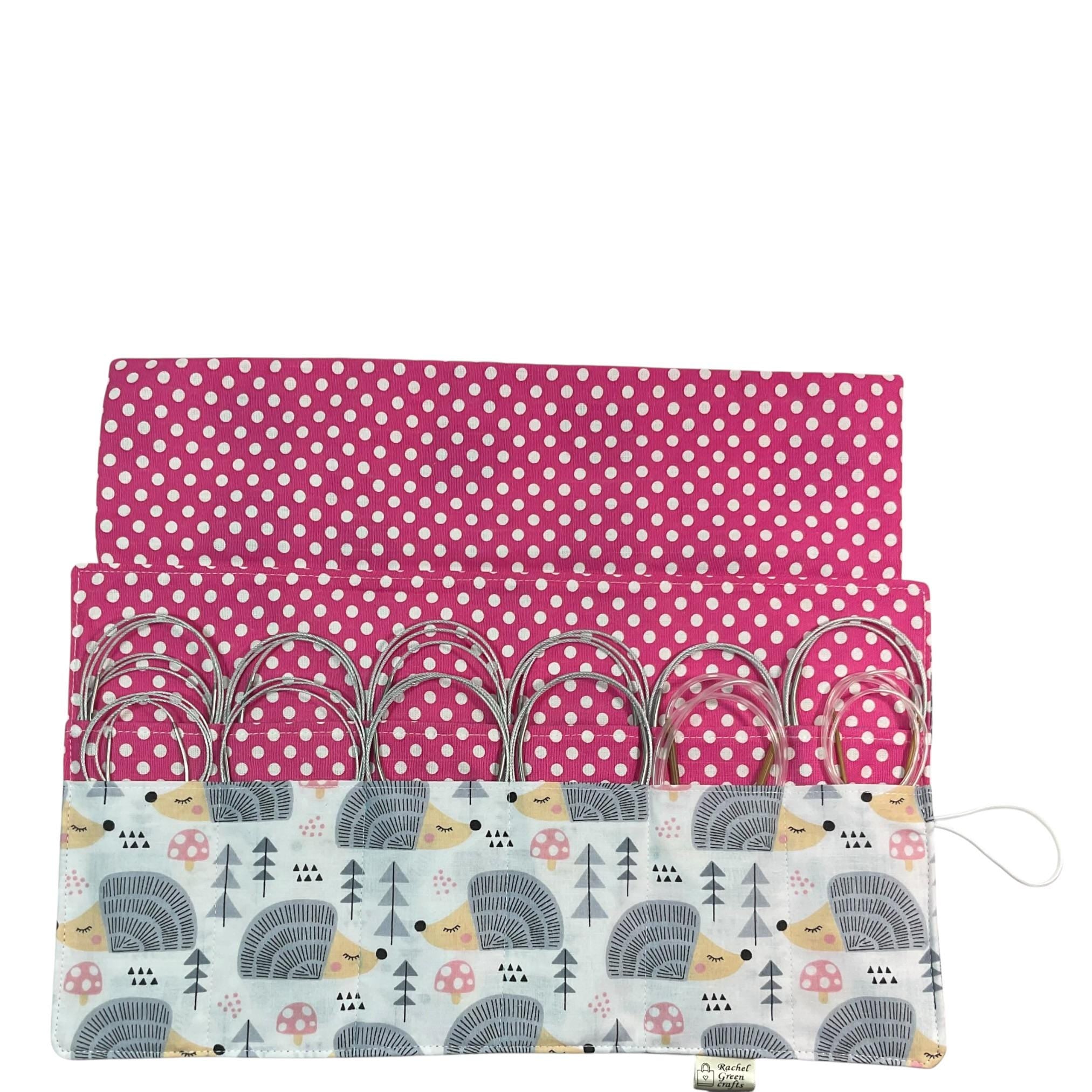 fixed Circular knitting needle case with hedgehogs, sock needles roll, needle wallet, knitters gift, needle holder,