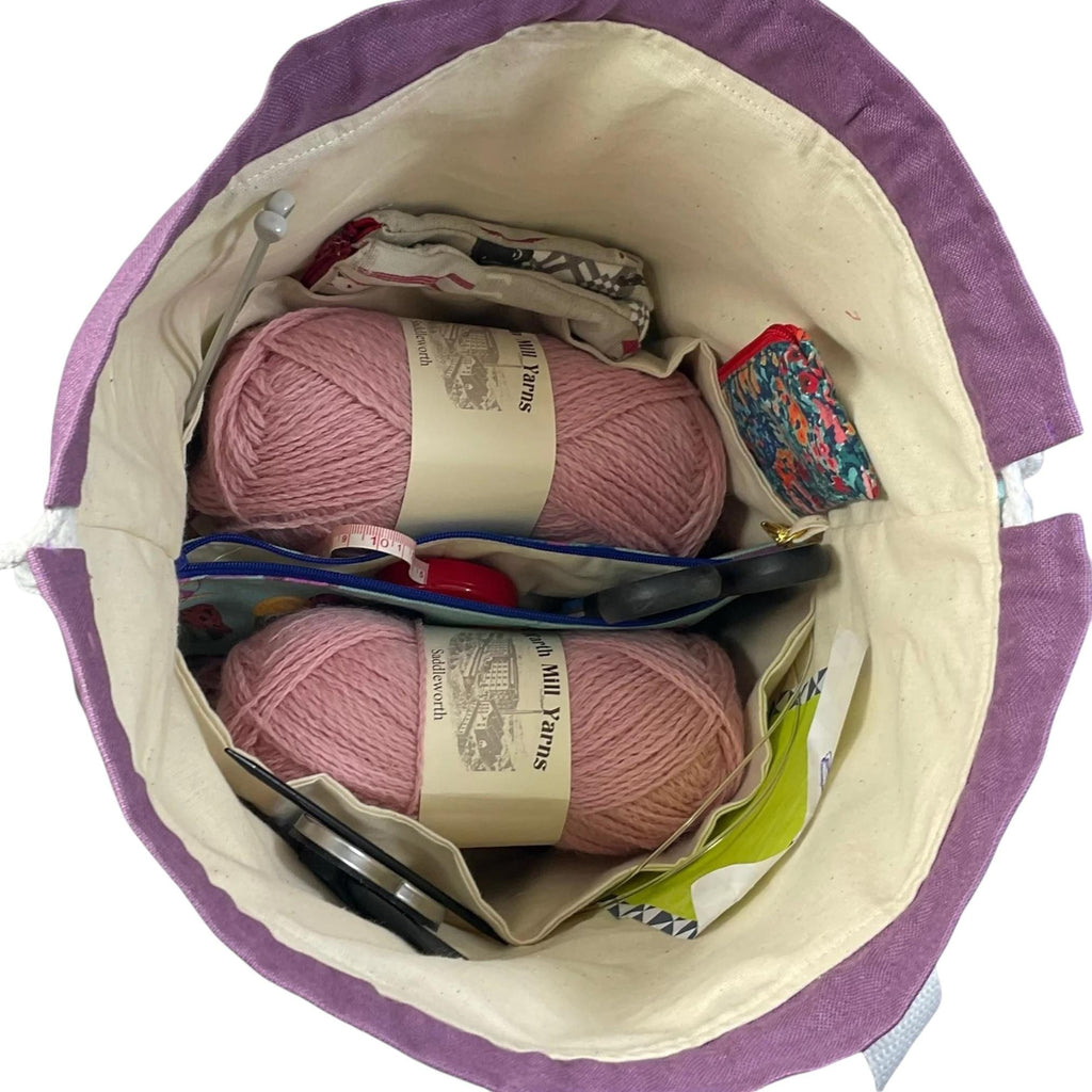 two at a time knitting bag , extra large sock sack, drawstring divided shoe bag, crochet craft bag, work in progress bag , WIP bag
