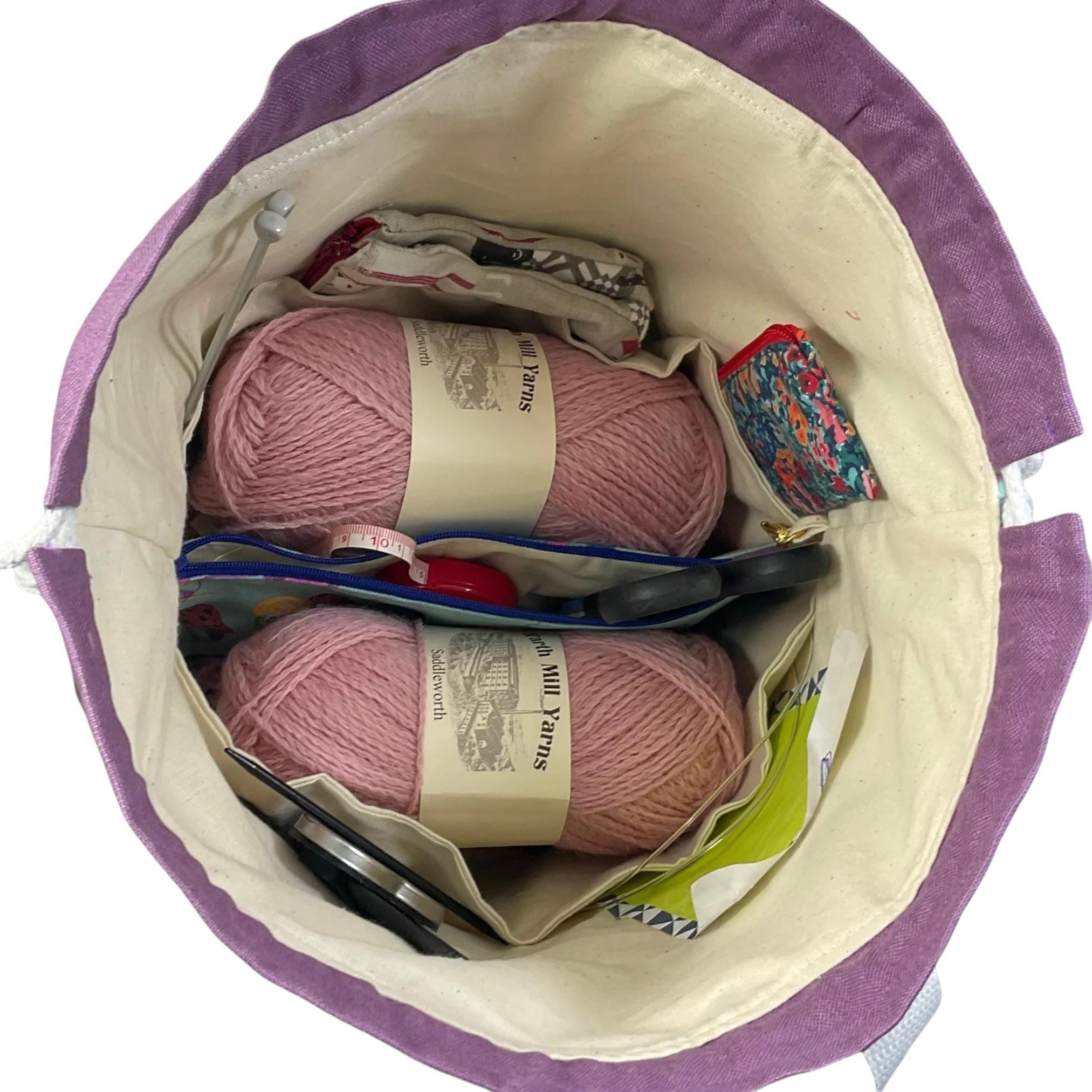 two at a time knitting bag , extra large sock sack, drawstring divided shoe bag, crochet craft bag, work in progress bag , WIP bag