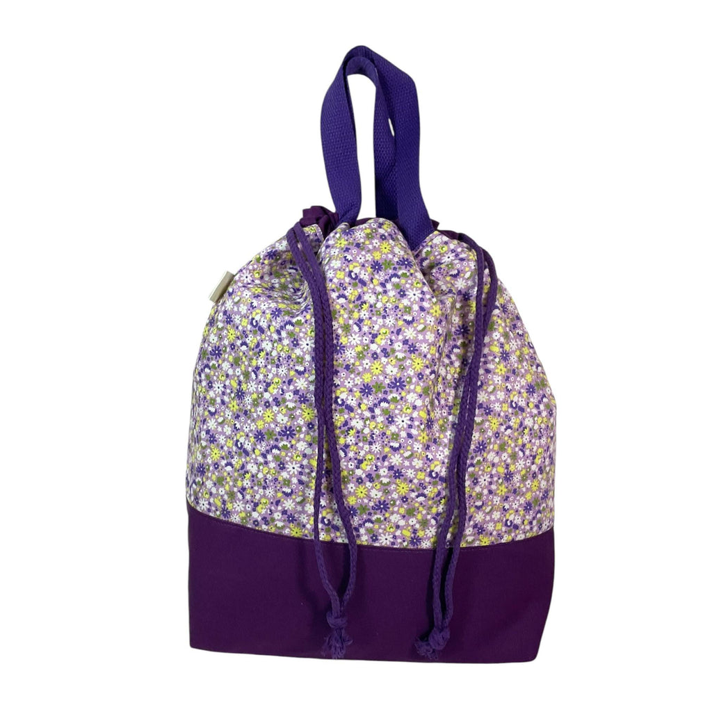 Liberty fabric Extra Large drawstring knitting bag with floral print, multi pockets project  bag with handle, flower lover gift
