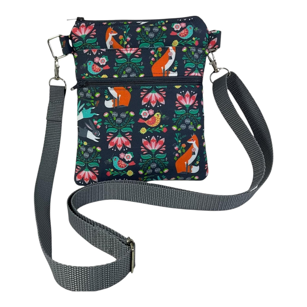 Woodland print small shoulder phone bag, Deer, fox, rabbit, hedgehog  handbag, teenager purse, essentials bag
