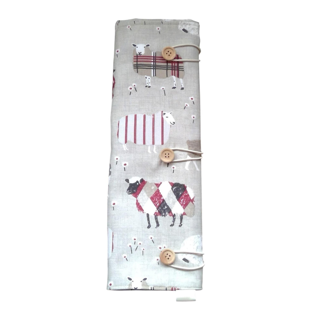 Straight and double pointed knitting needle case with red sheep, knitting needle pouch,  needle storage, long needles wallet, sock needle