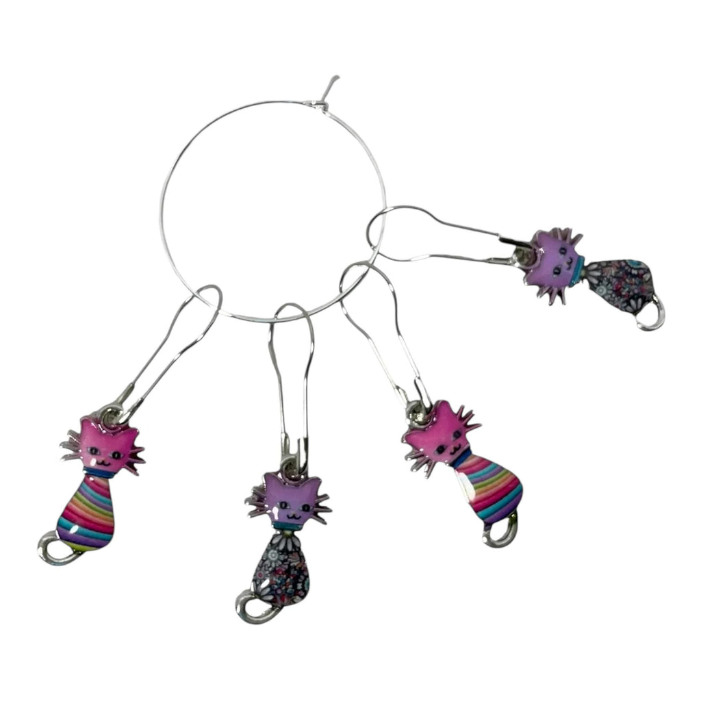 Cat Stitch markers for knitting and crochet, enamelled colourful progress charms, crochet lace markers, knitters gift , place keeper