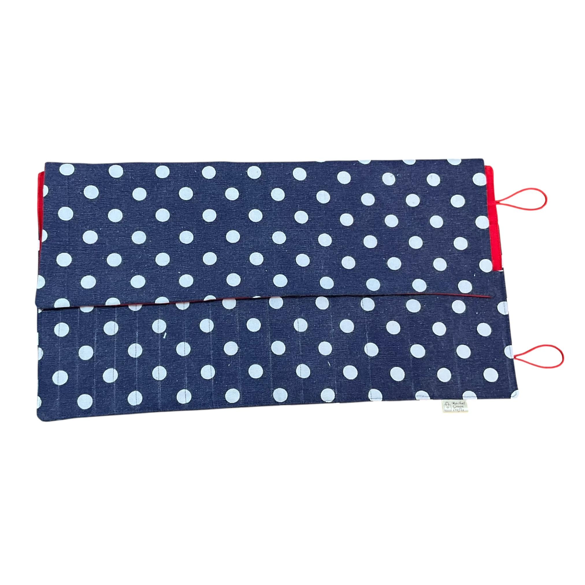 Double pointed knitting needle case with denim spot,  DPN or crochet hook case, sock knitters gift,