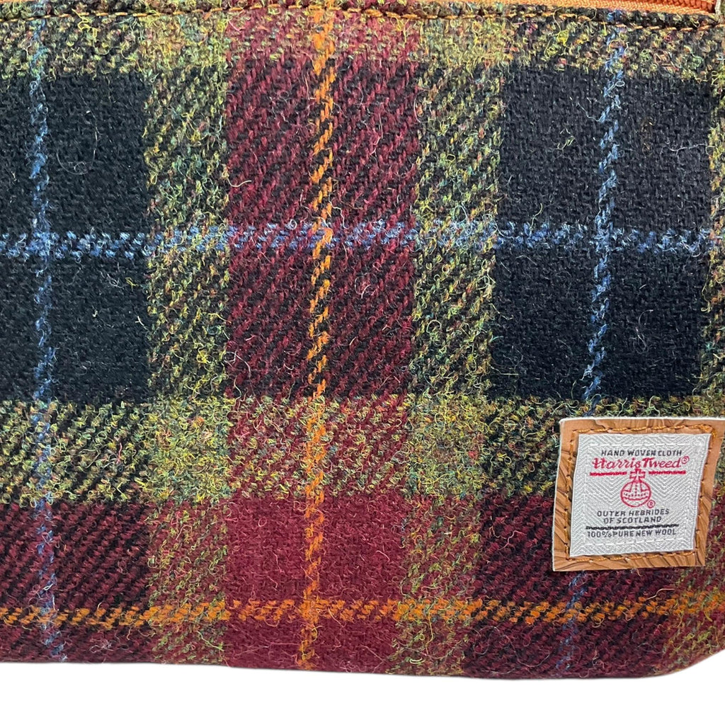 Harris tweed Crossbody Handbag, floral faux leather tote, caramel brown shoulder bag,  zip pocket large adjustable strap organiser bag