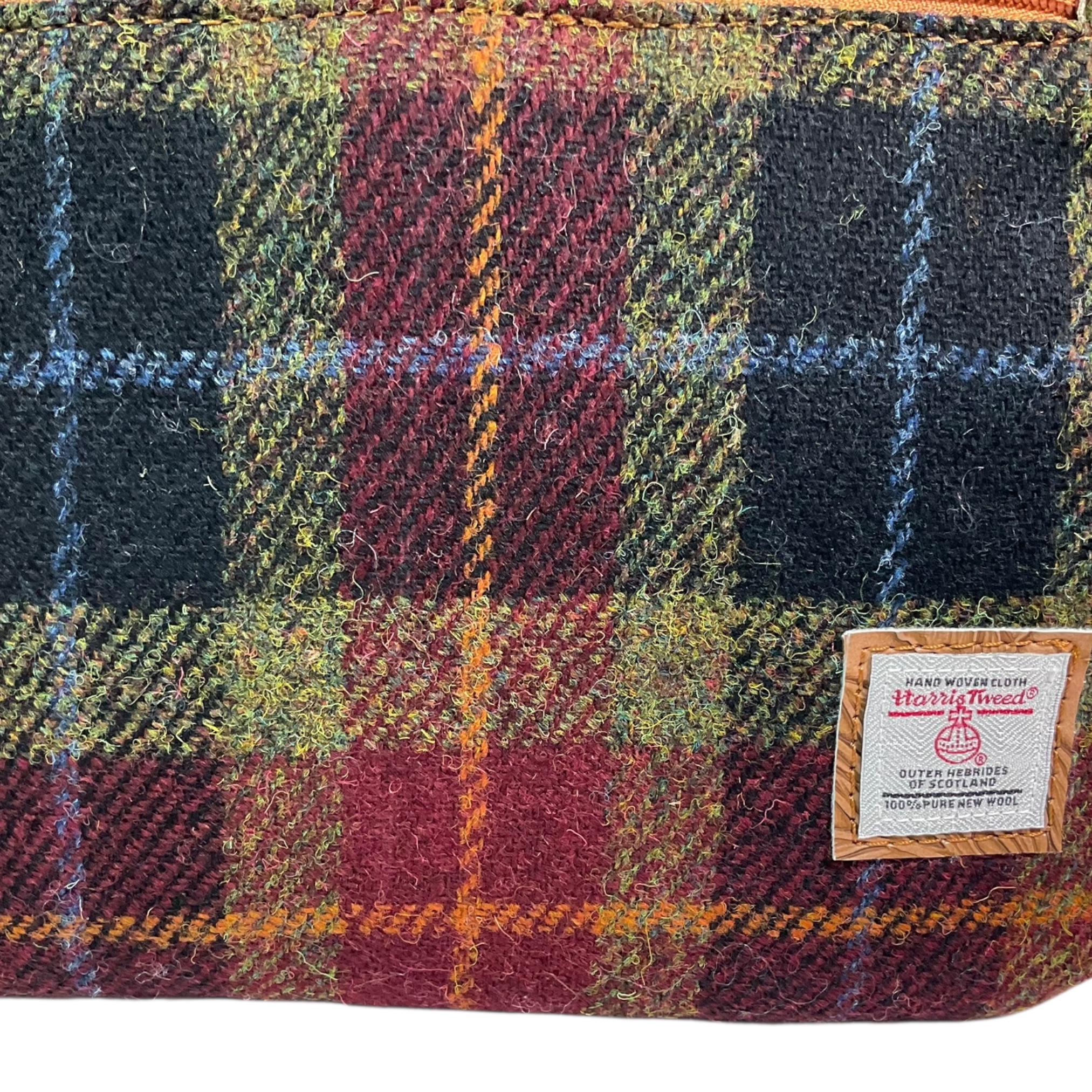 Harris tweed Crossbody Handbag, floral faux leather tote, caramel brown shoulder bag,  zip pocket large adjustable strap organiser bag