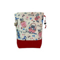 Two at a time knitting bag with cats, medium sock sack, red divided drawstring crochet and crafting work in progress bag , WIP bag
