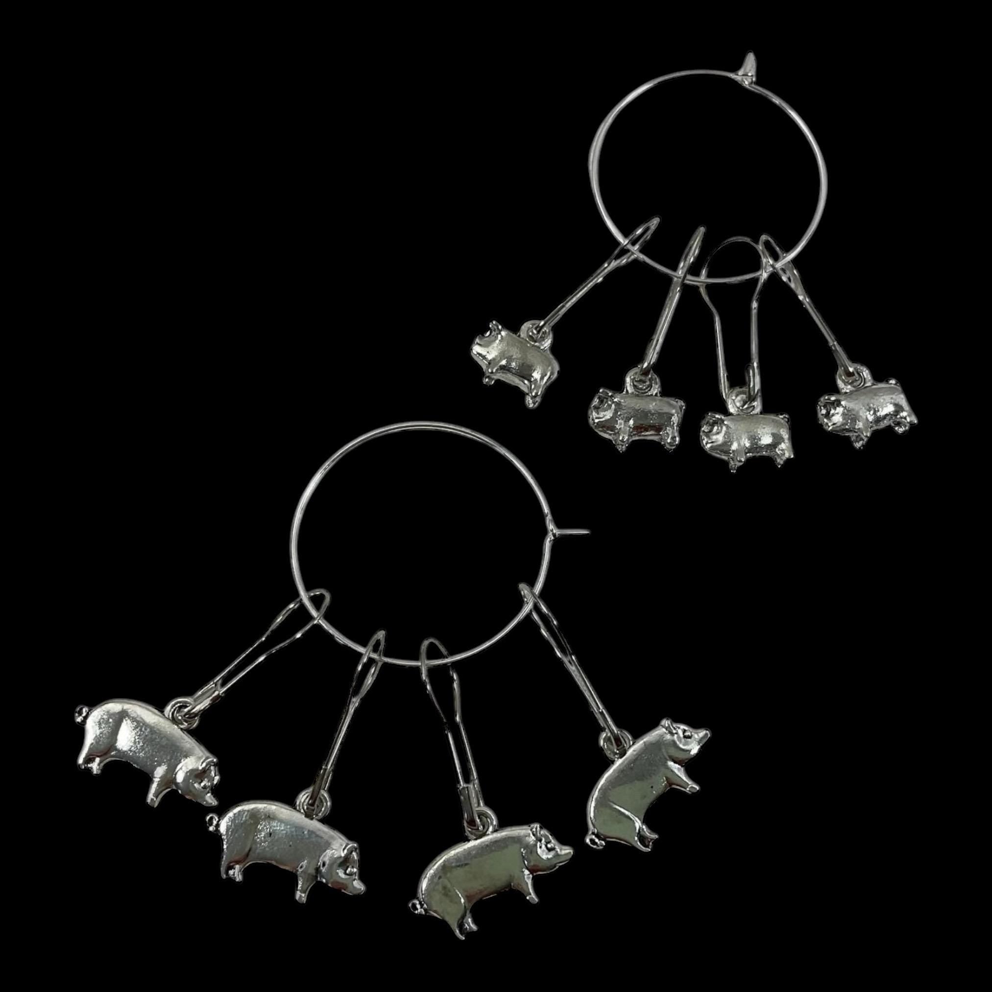 Pig Stitch Markers: Silver Knitting Crochet Charms, Set of 4