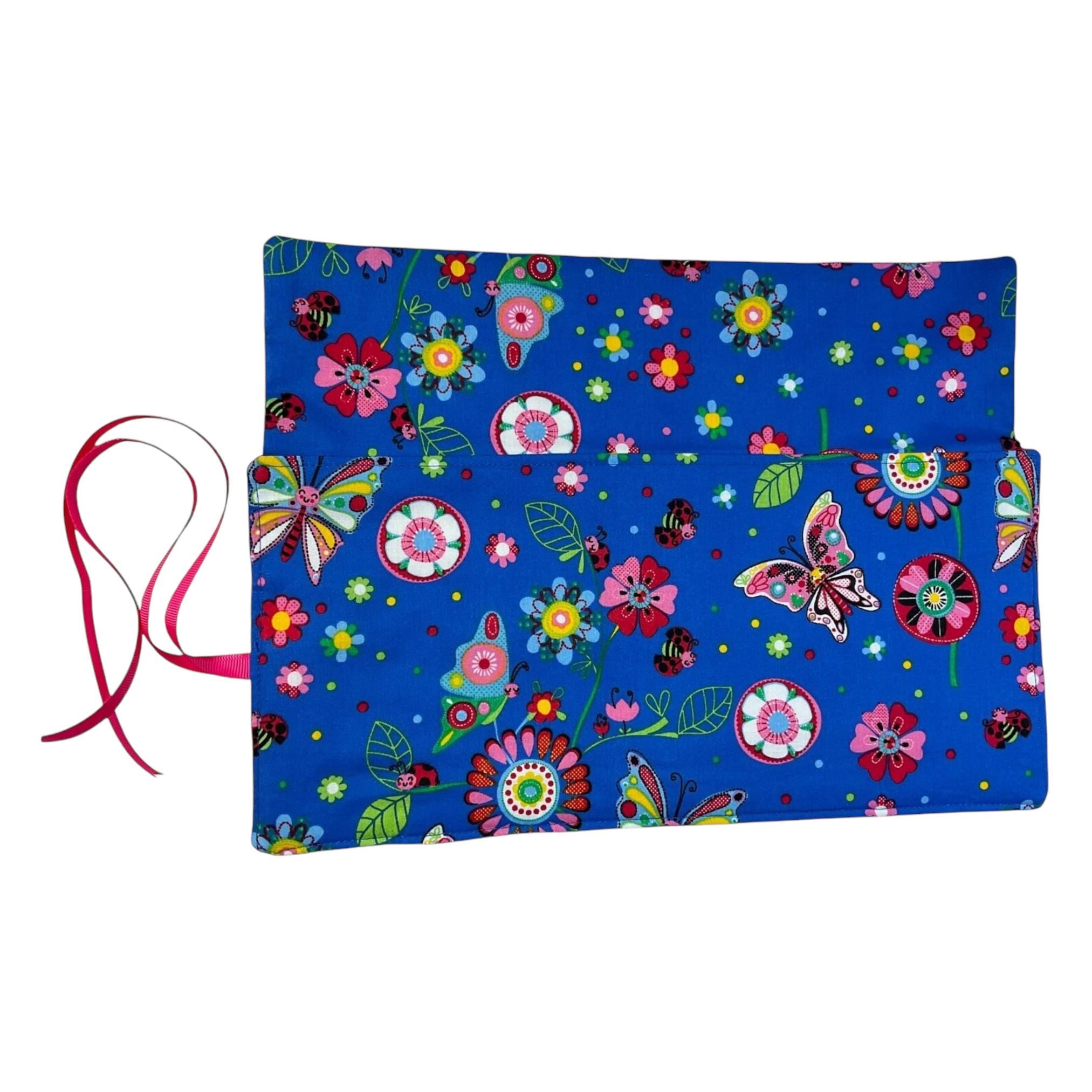 Crochet hook case with butterflies, Ergonomic organiser, roll up case, ladybird lover gift, knitters gift, Crochet gift, crochet storage