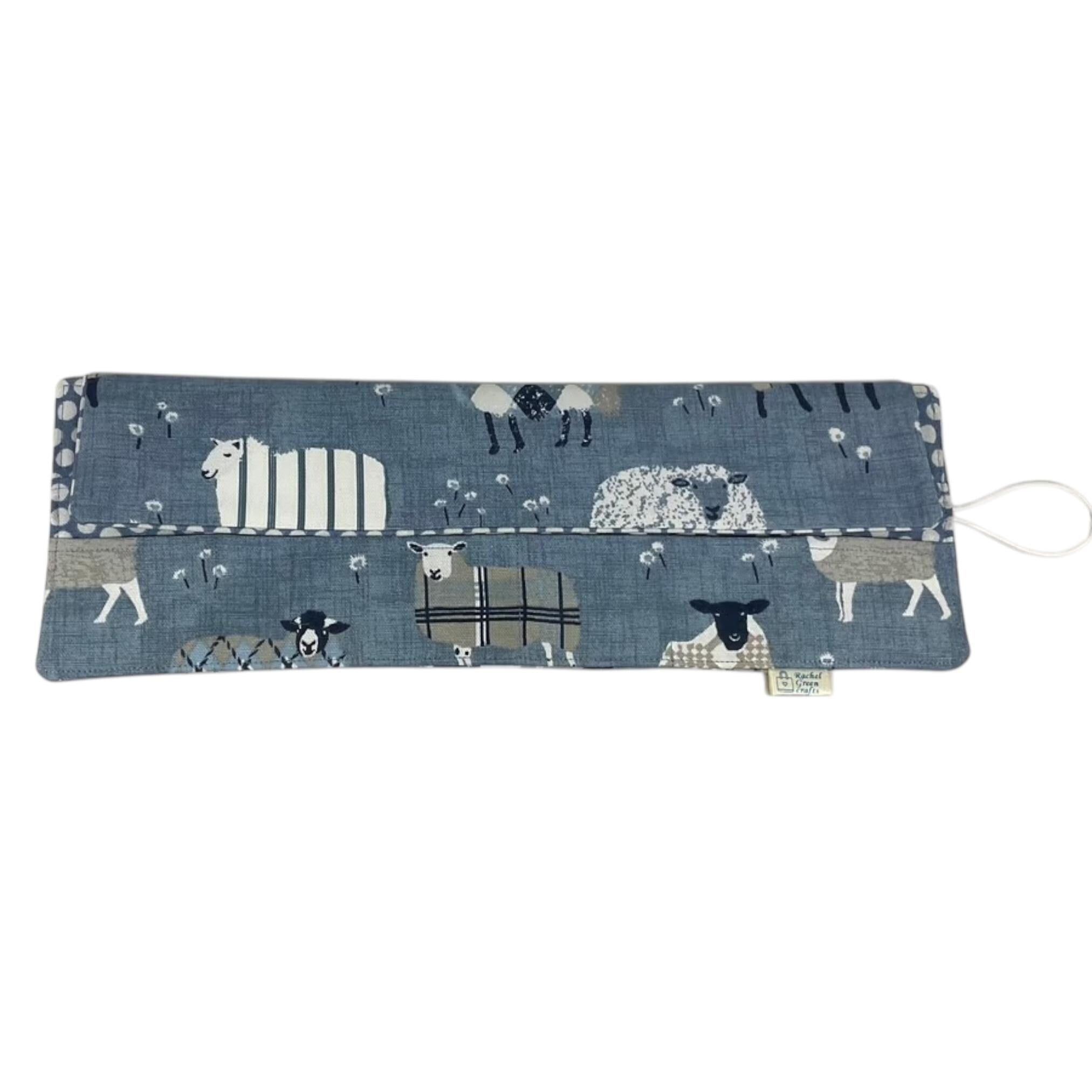Short Circular knitting needle case with sheep, 40cm small diameter wallet, fixed 16", 9", 12" needle storage, knitters gift, needle holder,