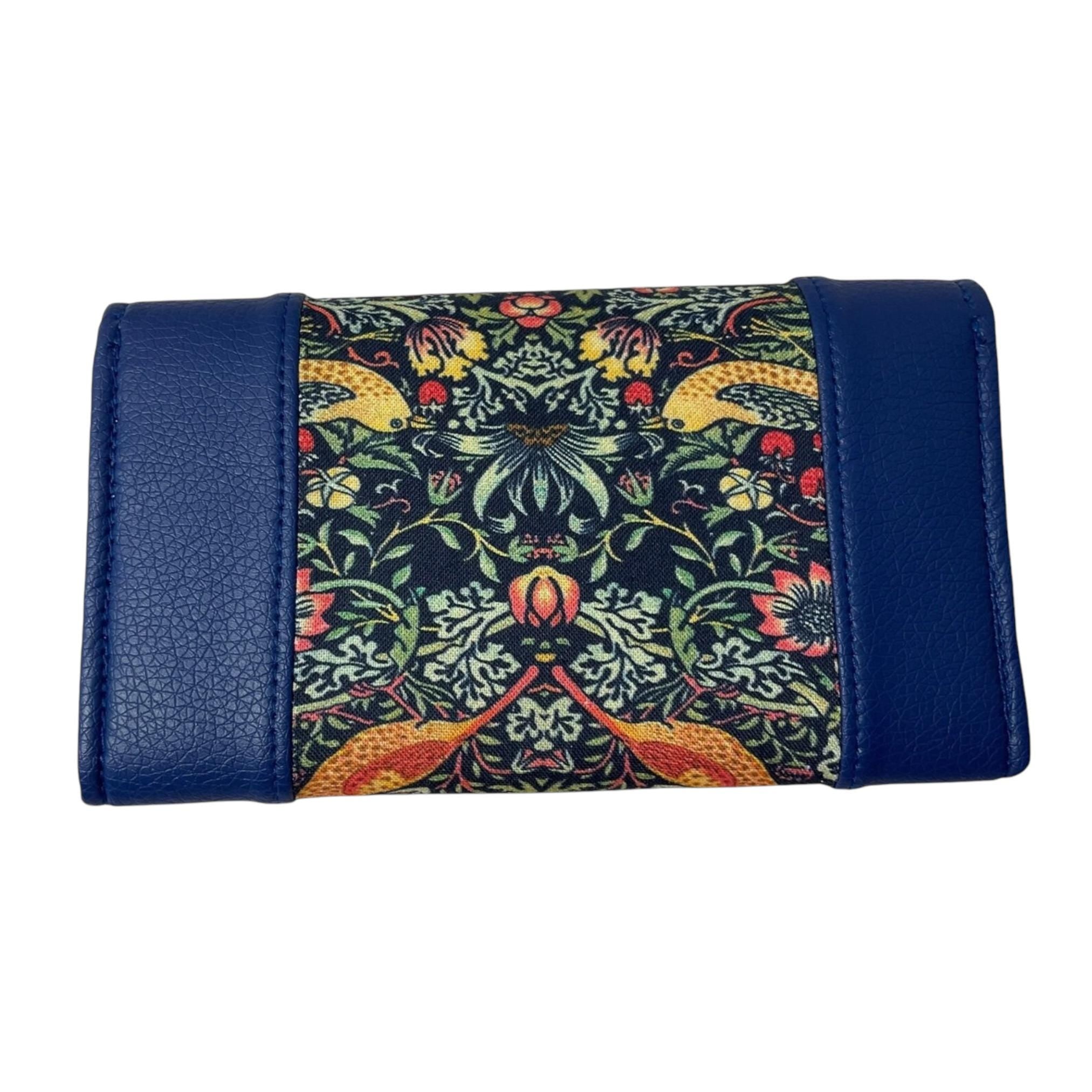 Ladies purse in faux leather and cotton canvas fabric, concertina style coin and card wallet, butterfly, cats and strawberry thief print