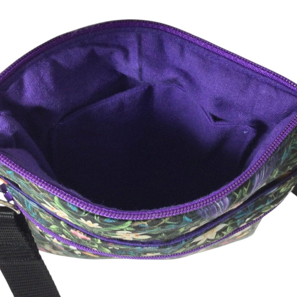 Liberty fabric slim phone shoulder bag with multi pockets, teen messenger style floral phone pouch, mini clutch bag, clubbing festival bag,