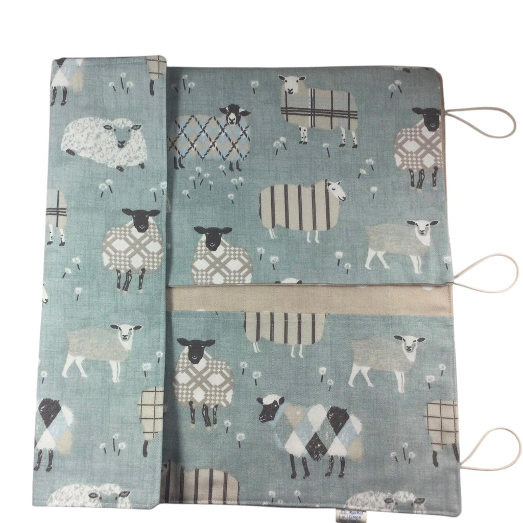 Straight and double pointed knitting needle case with blue sheep, knitting needle pouch,  needle storage, long needles wallet, sock needle