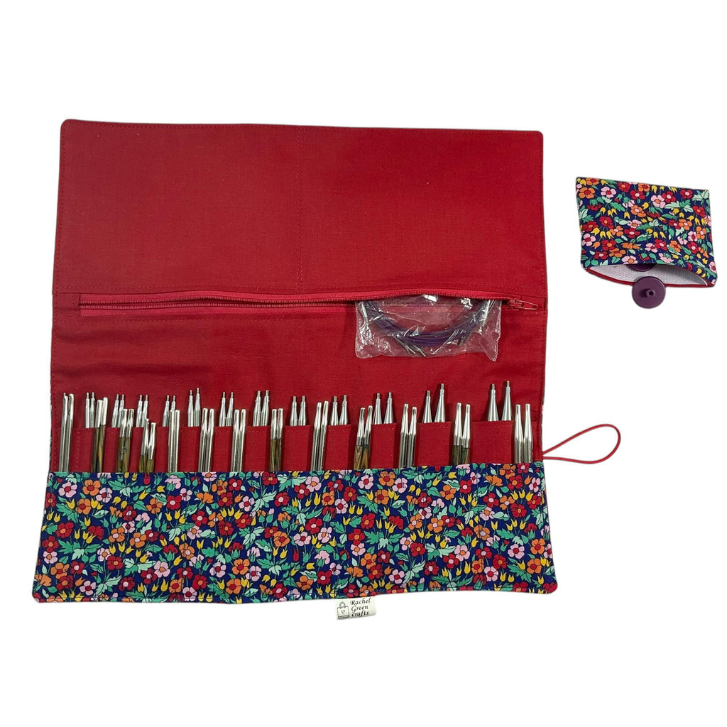 Interchangeable knitting needle case with Liberty fabric , floral addi case, chiagoo wallet, knit pro organiser pouch, hiya hiya case,