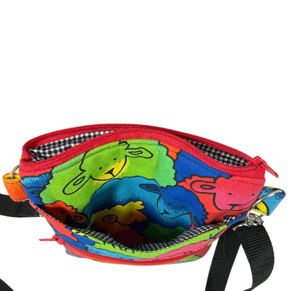 Colourful sheep print slim phone shoulder bag with multi pockets, teenager messenger sugar skull , mini clutch bag, clubbing festival bag